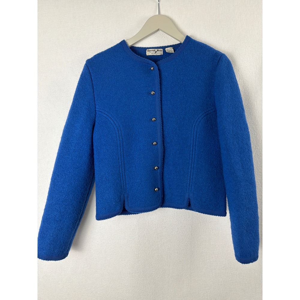 Carroll Reed Vintage 100% Wool Blue Boiled Button Front Jacket Cardigan Sz 10